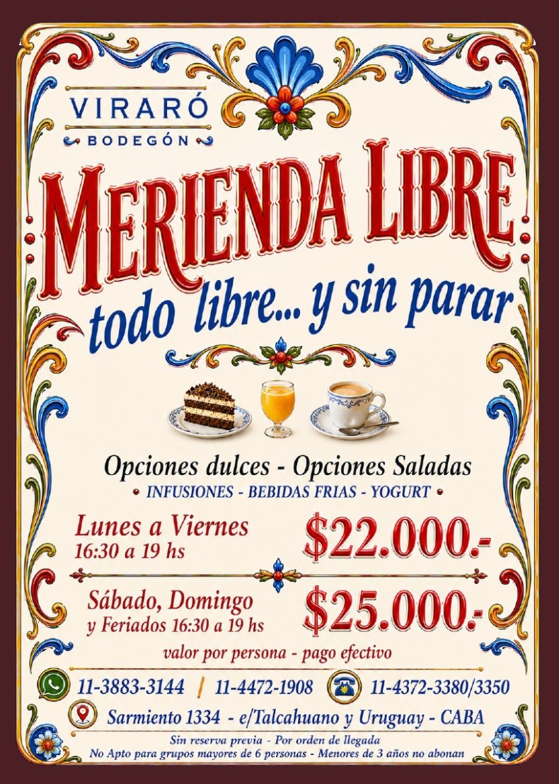 Merienda libre abundante en Viraró Bodegón